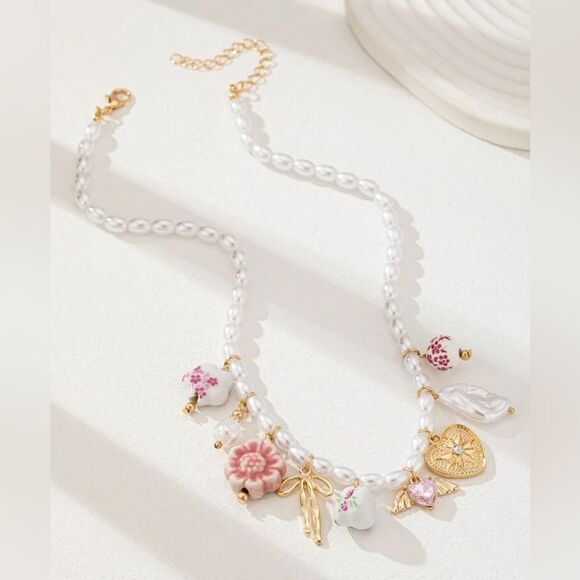 Elegant Pearl Charm Necklace S924 - Picture 2 of 5